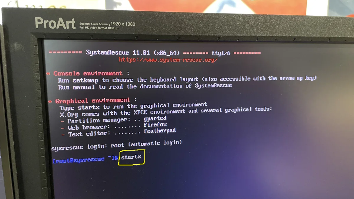 Step 00 of systemrescue tutorial