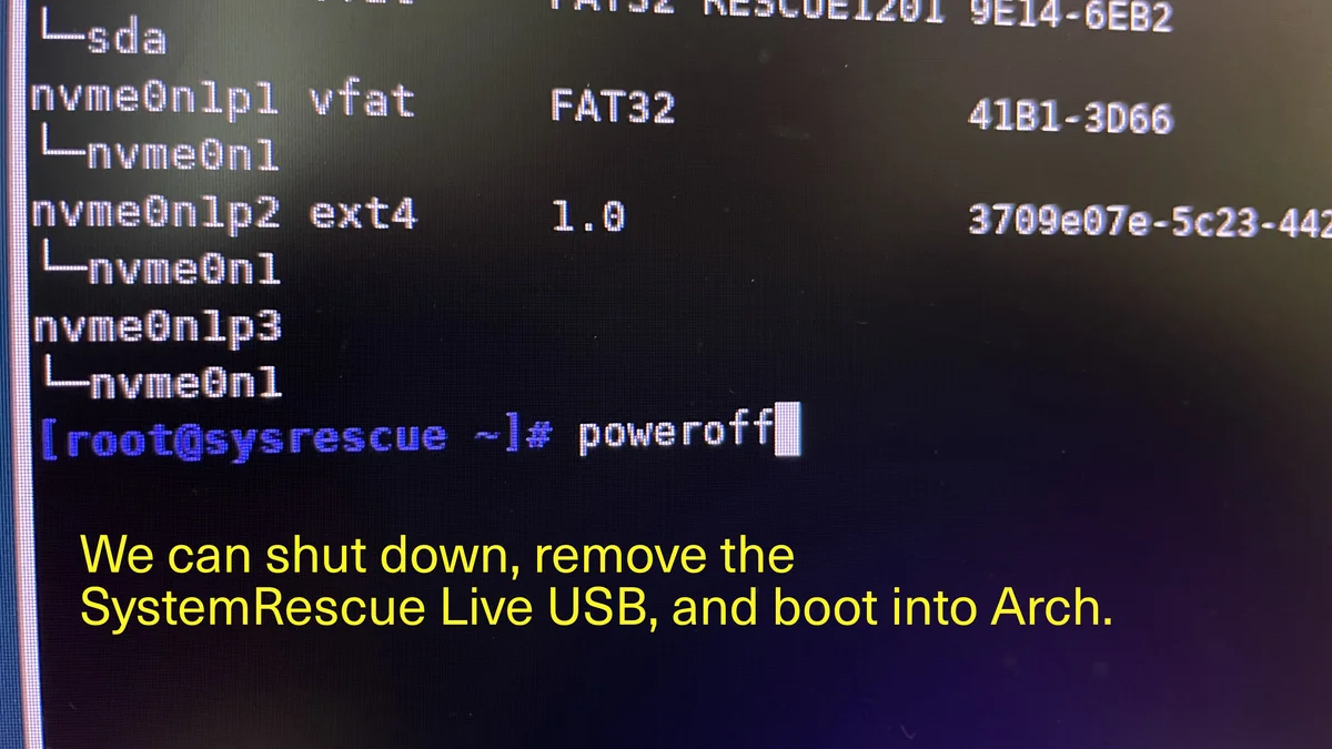 Step 11 of systemrescue tutorial
